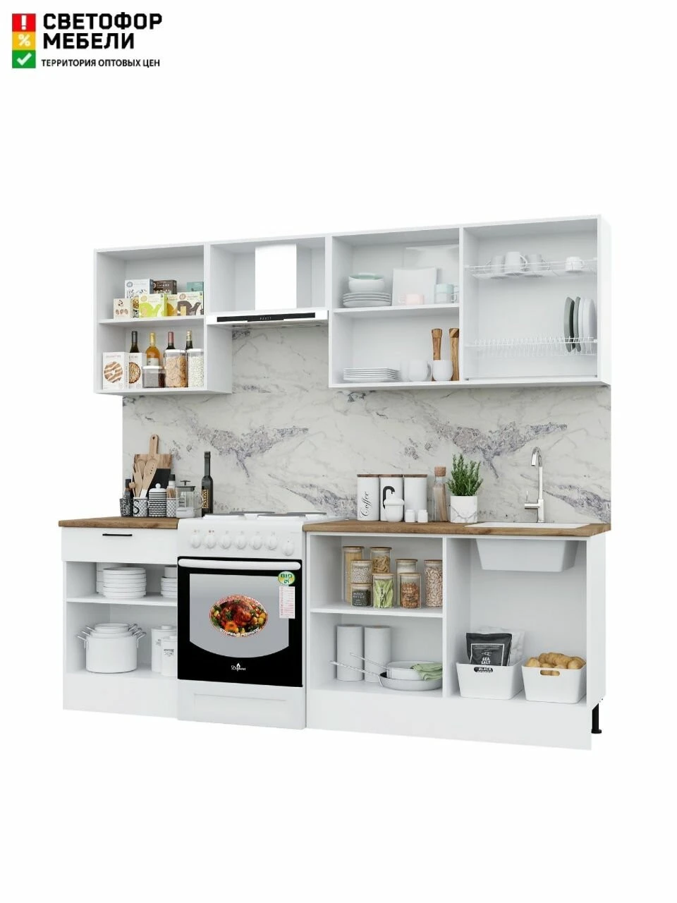 Кухонный гарнитур 2,4м ЛДСП Паола, Белый , со столешницей
