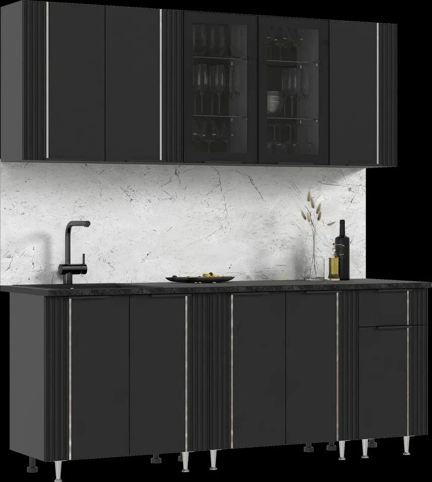 МИФ Кухня Виктория 2.0м Пластер Блэк Корпус Графит Пластер Блэк